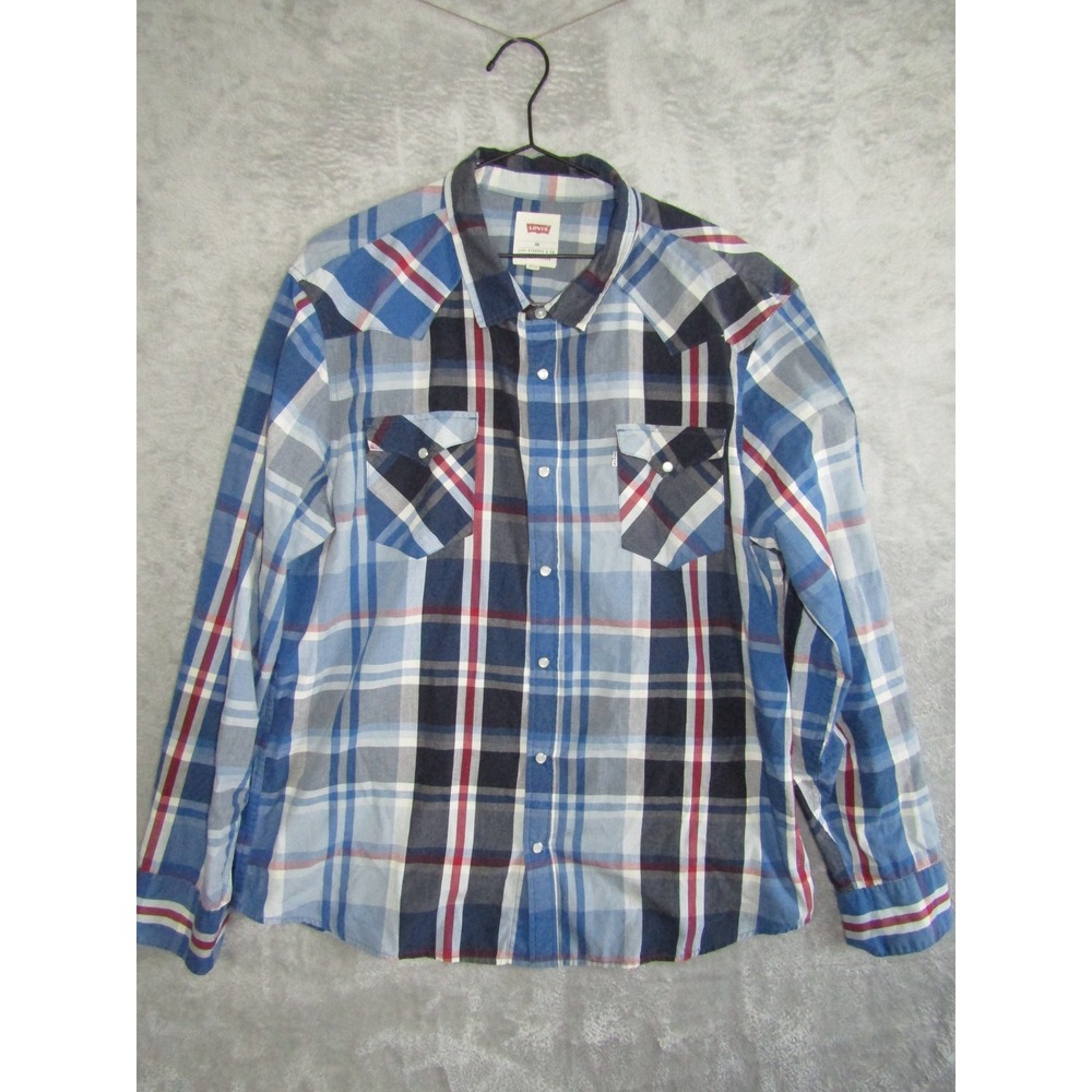 Levi Strauss & Co Mens Plaid Long Sleeve Western Snap Button Shirt XXL Cowboy